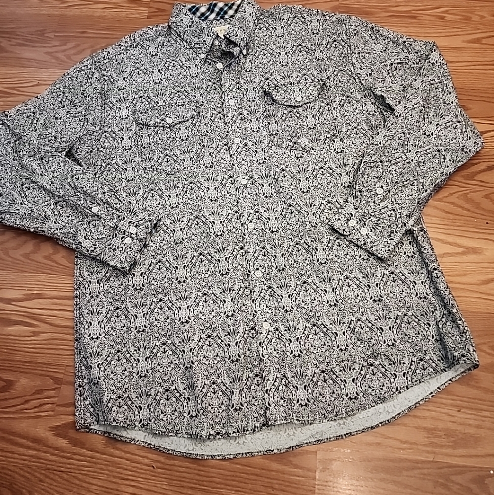 Roper Xl Black and White Patterned Button-Up Shirt Western